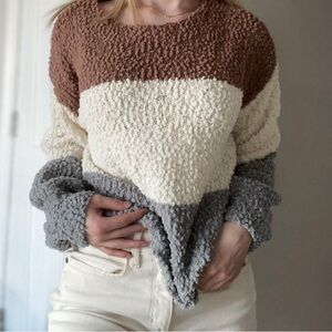 Altar'd State Color Block Sweater - Brown, Cream, and Gray